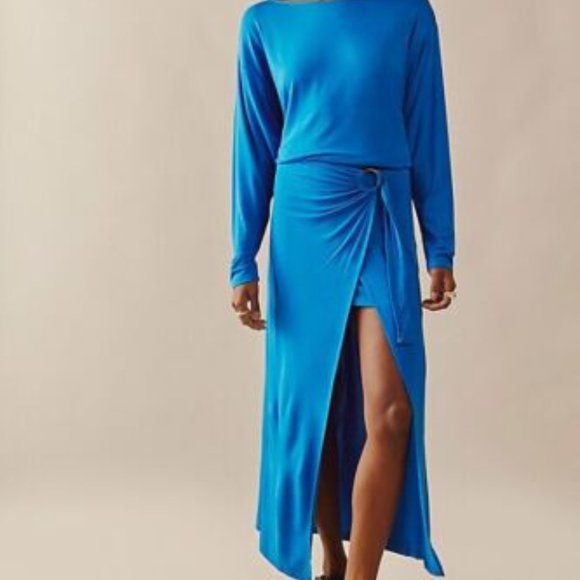 Free People Dresses & Skirts - NEW FREE PEOPLE ALYSSA LONG SLEEVE WRAP JERSEY DRESS BLUE Size XL-1X